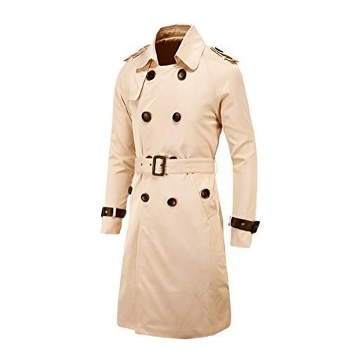 DianShao uomo windbreaker cappotto trench giacche moda giacca maniche lunghe con cinture beige m