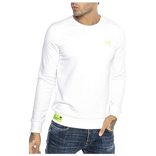 Redbridge felpa da uomo maglia basic sweatshirt neon logo stitch bianco xxl