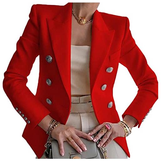 Yokbeer giacche da ufficio da lavoro a doppio bottone a maniche lunghe con collo a bavero da donna (color: red, size: s)