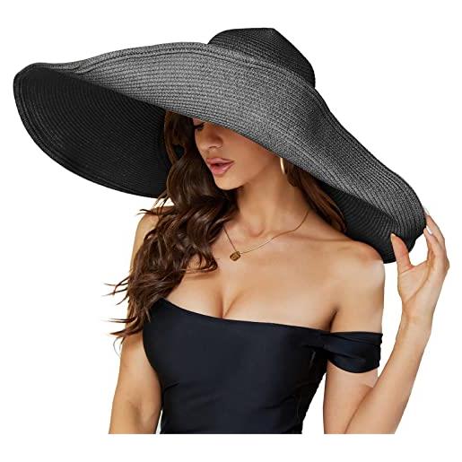 DECHISY cappello da spiaggia oversize da 80 cm, per donne, cappello da sole con tesa extra large, cappello da spiaggia, grande pieghevole floppy estivo da spiaggia, nero