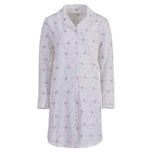 Zeitlos camicia termica da notte da donna invernale morbida stampa floreale bottoni, bianco, l