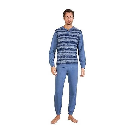 Leo Corsetteria pigiama uomo invernale serafino jacquard felpato molto caldo con polsini spiga taglia l colore avio