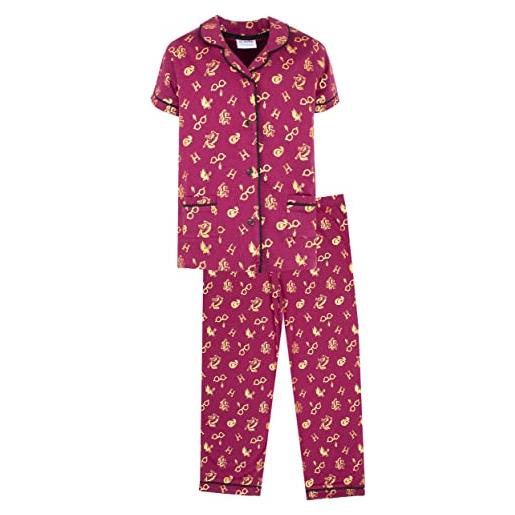 Harry Potter - set pigiama per bambini - pigiama a maniche corte e pantaloni lunghi - 100% cotone - prodotti ufficiali - grifondoro rosso, rosso, 11-12 anni