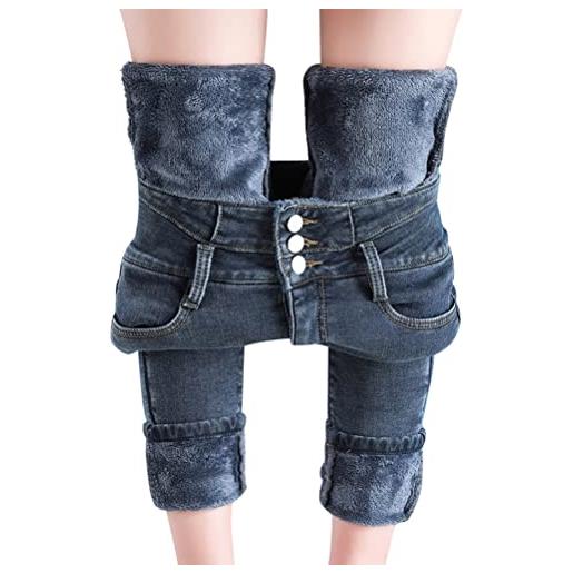 shownicer donne jeans fodera in pile inverno denim legging vita alta slim fit skinny lunghi pantaloni elastici caldi spessi pantaloni d'inverno c azzurro l