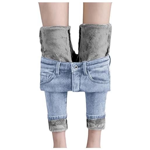 shownicer donne jeans fodera in pile inverno denim legging vita alta slim fit skinny lunghi pantaloni elastici caldi spessi pantaloni d'inverno c grigio xl