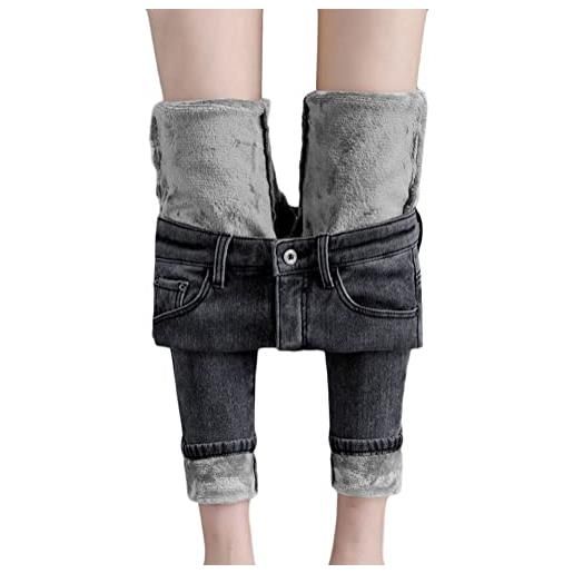 shownicer donne jeans fodera in pile inverno denim legging vita alta slim fit skinny lunghi pantaloni elastici caldi spessi pantaloni d'inverno a blu scuro m