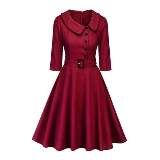 OKGD autunno inverno donna abito retrò anni '50 anni '60 vintage casual rosso nero plaid stampato abito hepburn rockabilly abiti femme -2-l