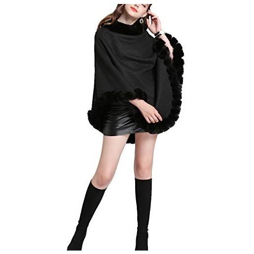 FOLOBE maglione in pelliccia sintetica da donna poncho capo oversize elegante scialle avvolgente con collo in pelliccia sintetica