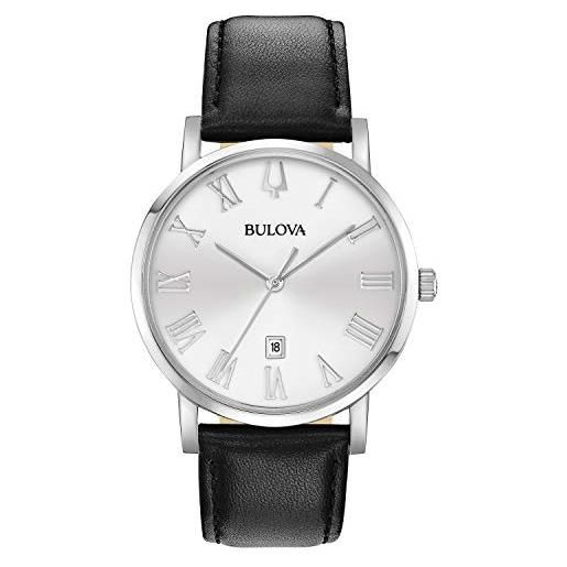 Bulova amerian clipper silver dial leather men's watch 96b312