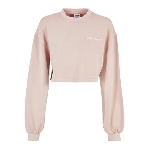 Urban Classics ladies cropped small embroidery terry crewneck, felpa, donna, rosa (pink), xs