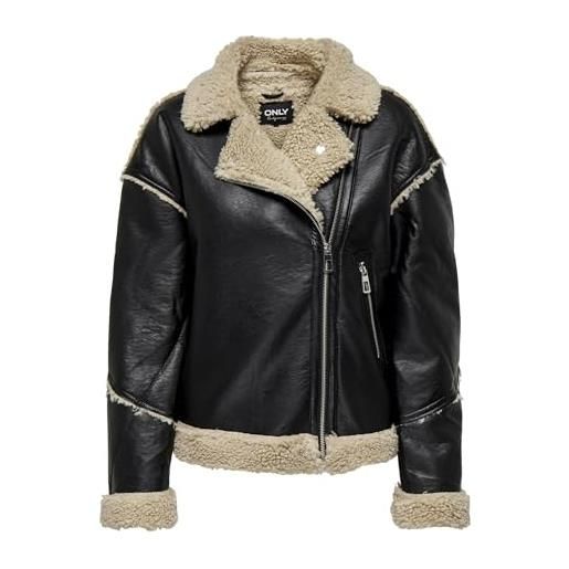 Only onlwilma faux leath sherpa jacket cc otw giacca, black/detail: moonbeam, s donna