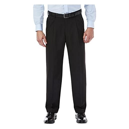 Haggar men's mynx gabardine hidden expandable waist pleated dress pant, black, 34x30