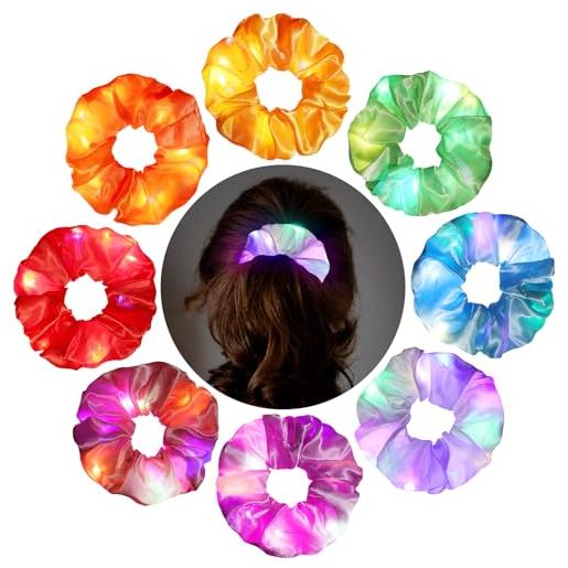 JIZZU 8 elastici per capelli a led, colorati e luminosi, per donne e ragazze, per feste di natale e rave al buio