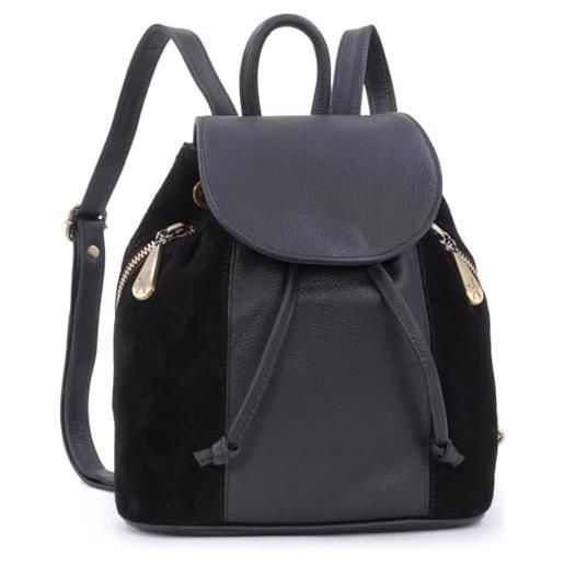 Catwalk Collection Handbags - piccola borsa a zainetto da donna in pelle - borsa zaino - cinghie regolabili - pixie - nero