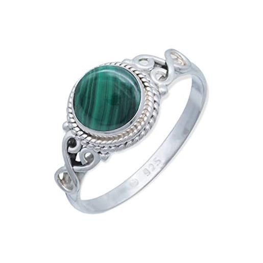 mantraroma anello argento 925 con pietre preziose malachite pietra verde argento sterling da donna in vero argento (mrg-024-10-(56))