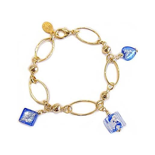 VENEZIA CLASSICA - bracciale da donna con perle in vetro di murano originale, collezione florence, made in italy (blu)
