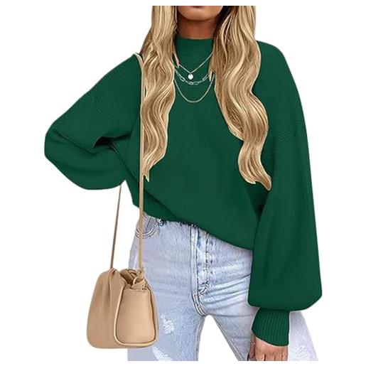 shownicer maglione donna girocollo pullover lavorato a maglia elegante chic maglione a maniche lunghe casual knitted sweater top per autunno inverno a verde scuro m