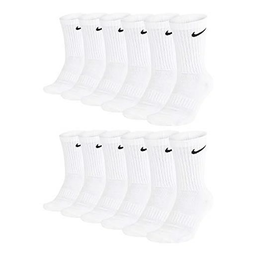 Nike calzini unisex everyday cushioned crew socks sx7664, 12 paia, - 100 bianco, 42