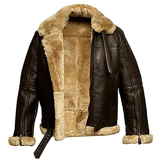 Ventouse giacca in pelle da uomo b3 aviatore wwii, stile bomber pilota in vera pecora shearling, autentica giacca da pilotaggio volante ww2 (color: brown, size: m)