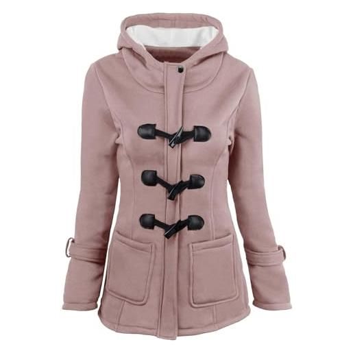 Yowablo cappotto da donna in tinta unita con bottoni in corno, felpa, cardigan, imbottito, con cappuccio, giacca maglione natalizio collo (pink, s)