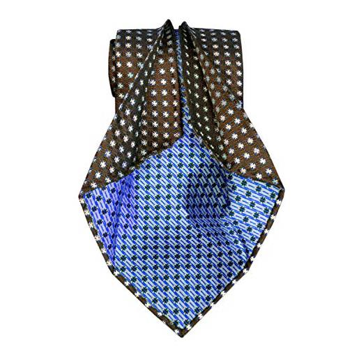 Remo Sartori - cravatta sartoriale sfoderata cinque pieghe in seta microfantasia, fatta a mano in italia, uomo (marrone, standard: lunghezza 148 cm)