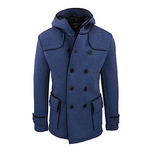 Evoga cappotto giacca uomo grigio doppiopetto slim fit giubbotto autunno inverno con cappuccio (xl, grigio chiaro)