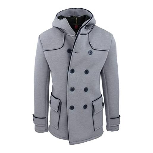 Evoga cappotto giacca uomo blu doppiopetto slim fit giubbotto autunno inverno con cappuccio (xl, blu)
