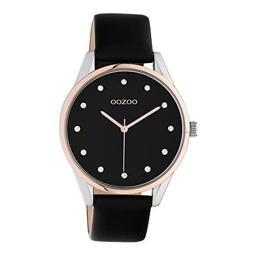 Oozoo timepieces - orologio da polso da donna con cinturino in pelle da 18 mm, orologio da donna di alta qualità, analogico, rotondo, argento, oro rosa, nero, cinghie