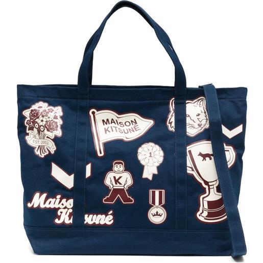 Maison Kitsuné borsa tote varsity grande - blu