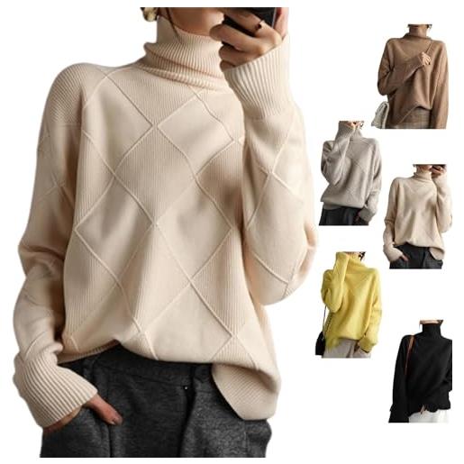 LVTFCO maglione dolcevita donna, maglione dolcevita in cashmere sciolto, maglioni invernali in maglia a maniche lunghe spesse (m, white)