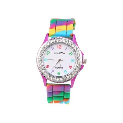 NICERIO orologi in silicone per donne/ragazze - strass arcobaleno colore jelly quartz watch - bianco, immagine 2, 23*4cm, cinturino