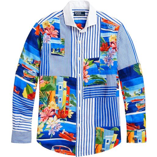 Polo Ralph Lauren camicia a righe patchwork - blu