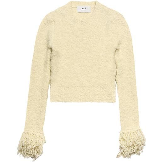 AMI Paris maglione crop con frange - toni neutri