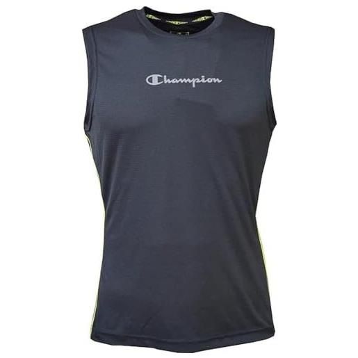 Champion athletic c-tech quick dry poly mesh side piping s/l canotta, nero, s uomo