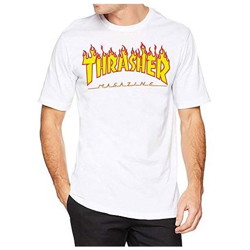 Thrasher, t-shirt - logo con fiamme bianco xl
