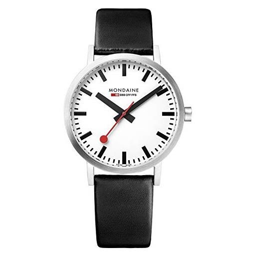 Mondaine classic - orologio con cinturino nero in pelle per uomo e donna, a660.30314.11sbb, 36 mm