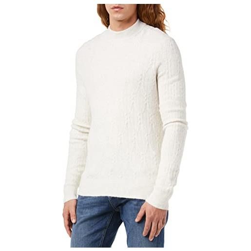 TOM TAILOR maglione lavorato a maglia con motivo a treccia, uomo, bianco (nice off white melange 30318), m