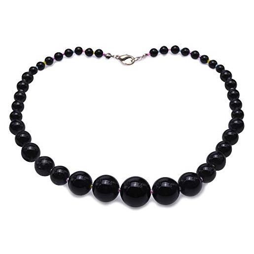 JYX Pearl jyx - collana da donna in agata con pietre preziose da piccole a grandi, con perline rotonde di agata e lega, colore: nero , cod. Agn108