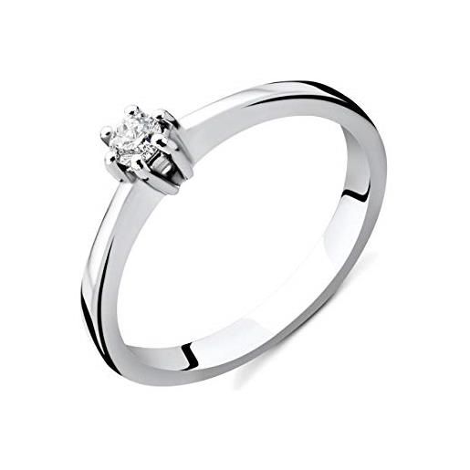 OROVI anello da donna con diamanti in oro bianco, anello di fidanzamento 14 carati (585) oro e diamanti 0,12 ct, anello solitario fatto a mano in italia, oro, diamante