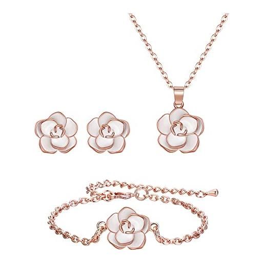 Clearine rosa set di gioielli, trasparente rosa oro placcato fiore collana orecchini bracciale set anallergico regalo per donne