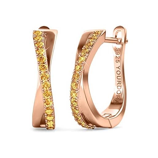 YOURDORA donna orecchini a cerchio originali in argento 925 zirconi anello contorto idea regalo gioielli (oro rosa - topazio)
