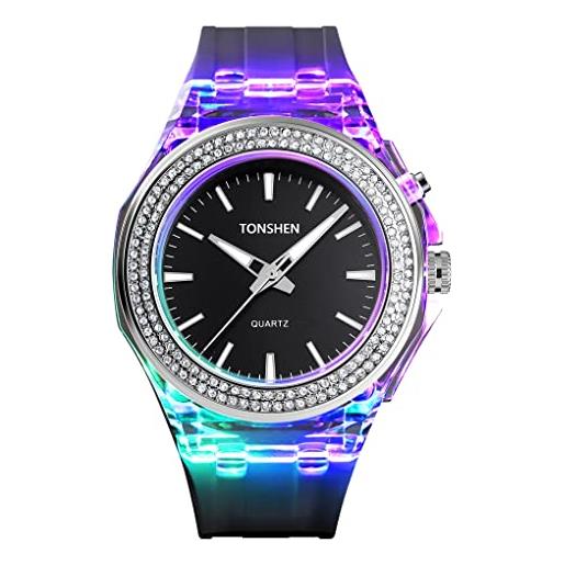 TONSHEN donna orologi da polso 50m impermeabile led elettronico luce sportivo digitale orologio plastica cassa e gomma cinturino (nero)
