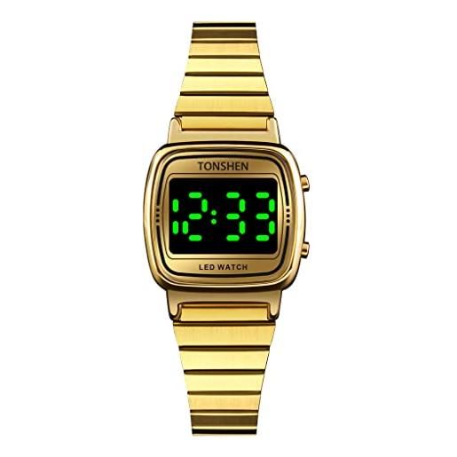 TONSHEN fashion orologio donna e ragazza led digitale elettronico controllo touch acciaio inossidabile orologi da polso (oro)