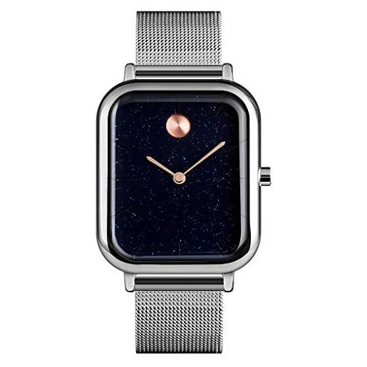 TONSHEN orologio fashion uomo piazza acciaio inossidabile analogico quarzo orologi da polso quadrante a stella (argento)