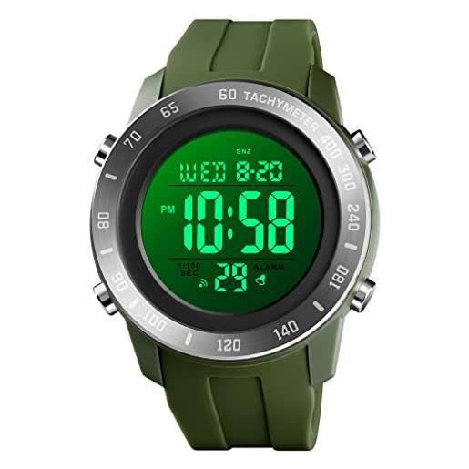 TONSHEN uomo orologio sportivo impermeabile led elettronico doppio tempo allarme cronometro outdoor militare digitale orologi da polso (verde)