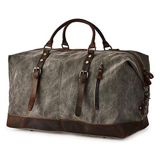 BRASS TACKS Leathercraft borsone da viaggio per uomo donna in tela ceratae in stile vintage impermeabile borsa per weekend borse sportiva duffle (grigio)