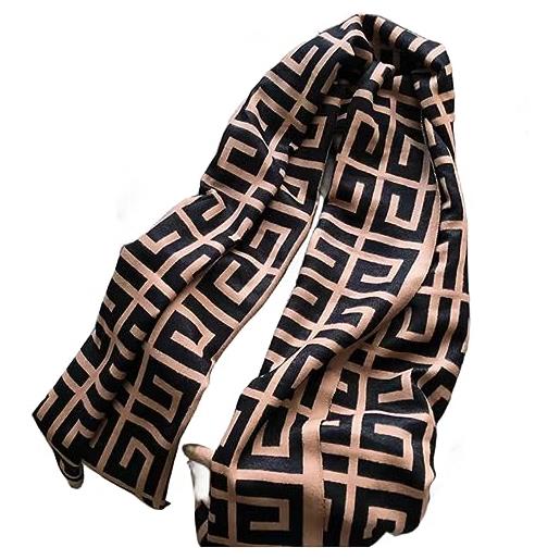 RUDDOG sciarpa da donna pattern geometrico imitazione addensata versatile cashmere sparnarie per le donne viaggi invernali a scialle di sciarpa calda lunga-caffè nero geometrico