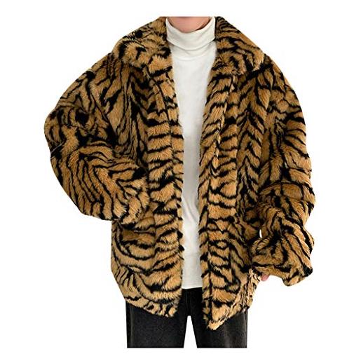 BELLIDONNA invernale cappotto in pelliccia sintetica da uomo uomo leopard inverno caldo fashion outdoor woolen faux fur 'coat collar overcoat giacca antivento da uomo per invernale (khaki, xxl)