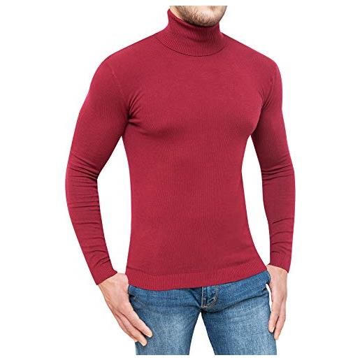 Evoga maglione dolcevita uomo rosso bordeaux slim fit maglia pullover aderente (l)