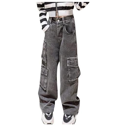 SEAUR jeans strappati alla moda per ragazze pantaloni larghi a gamba larga pantaloni in denim a vita alta jeans semplici per scuola danza blu 3 160
